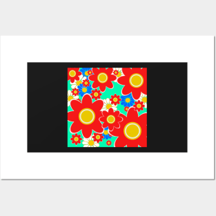 colorful pop art flower pattern Posters and Art